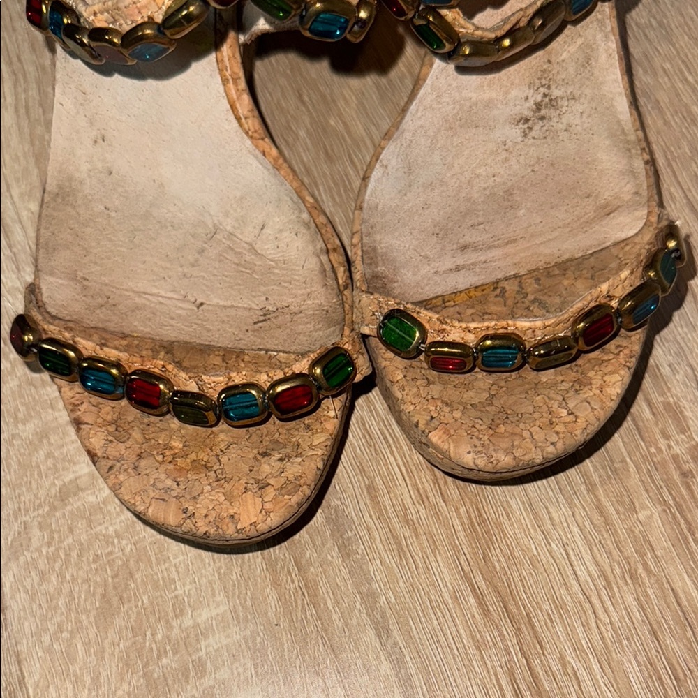 Donald J. Pliner “Wondra-Co”‎ Jewel Straps Cork Wedge Sz 7.5M 4”Heel Sandals - Picture 10 of 16